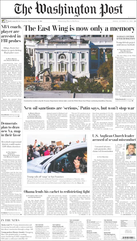 Portada de The Washington Post del viernes, 24 de octubre de 2025