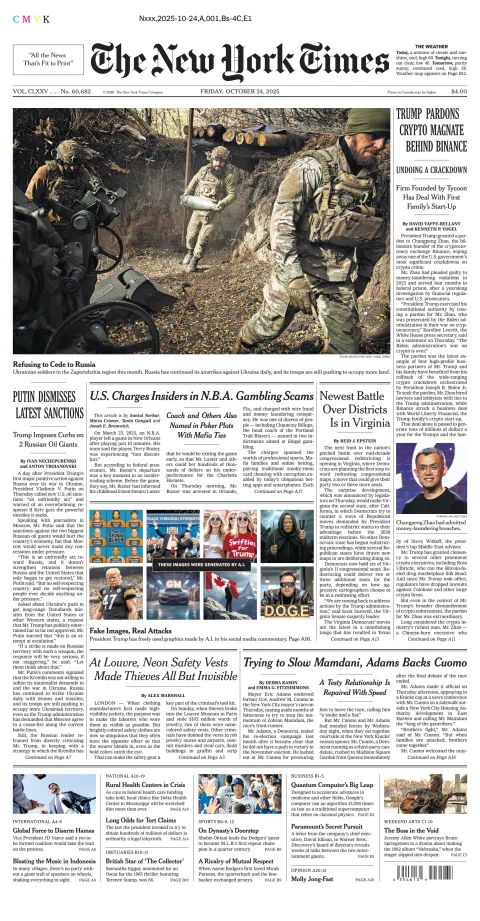 Portada de The New York Times (new York) del viernes, 24 de octubre de 2025