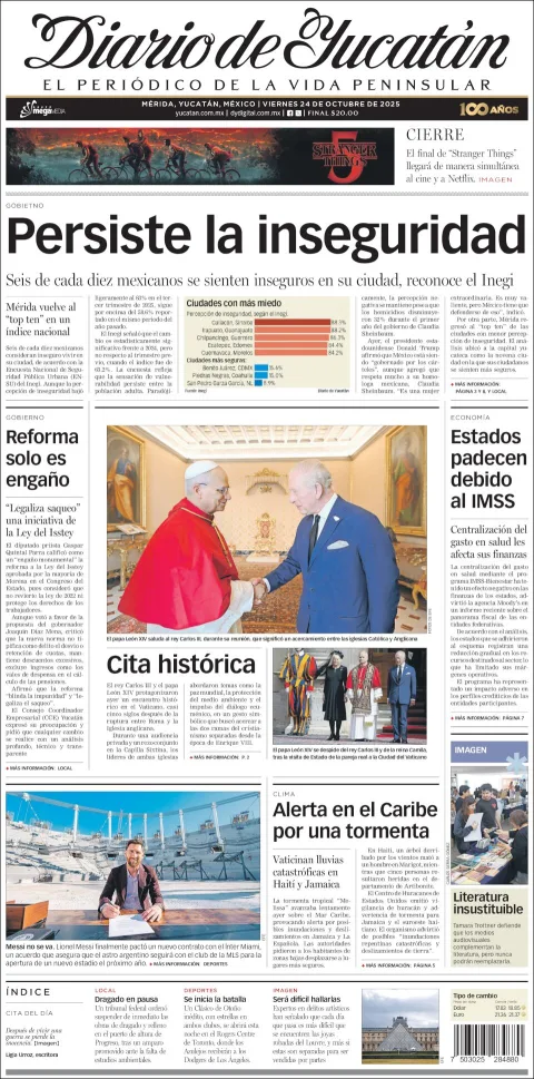 Portada de Diario de Yucatán del viernes, 24 de octubre de 2025