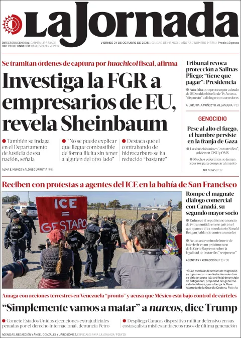 Portada de La Jornada del viernes, 24 de octubre de 2025
