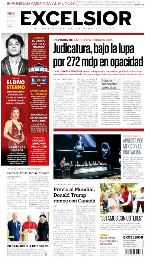 Portada de Excelsior del viernes, 24 de octubre de 2025
