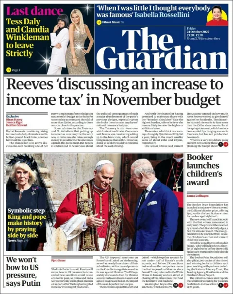 Portada de The Guardian (reino Unido) del viernes, 24 de octubre de 2025