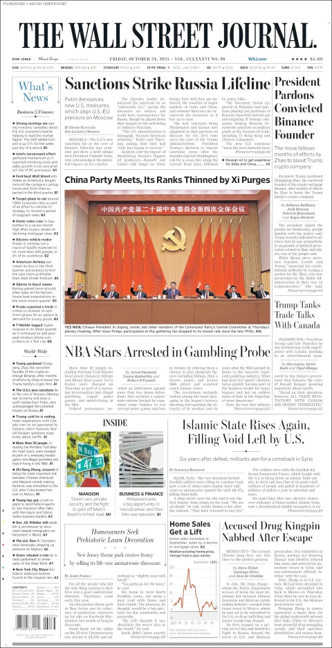 Portada de The Wall Street Journal del viernes, 24 de octubre de 2025