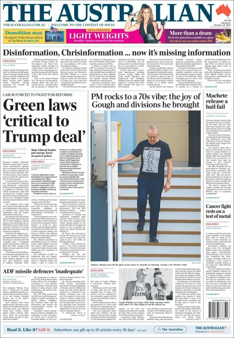 Portada de The Australian del viernes, 24 de octubre de 2025