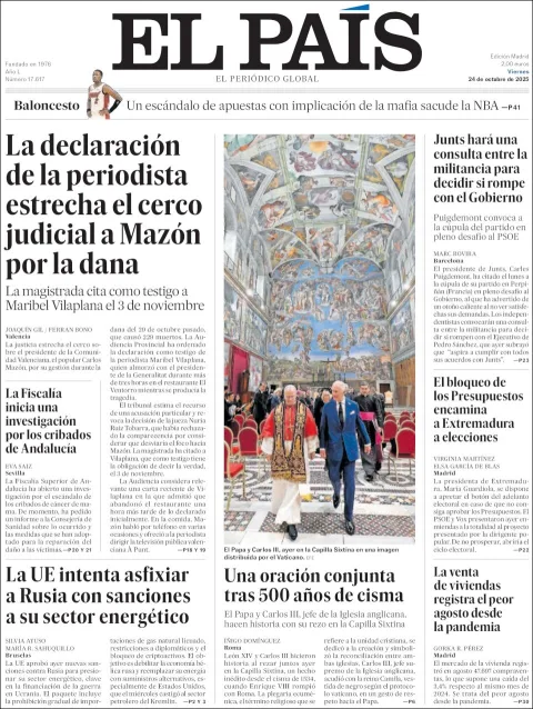 Portada de El Pais del viernes, 24 de octubre de 2025