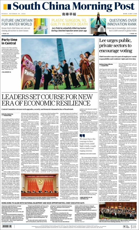 Portada de South China Morning Post del viernes, 24 de octubre de 2025