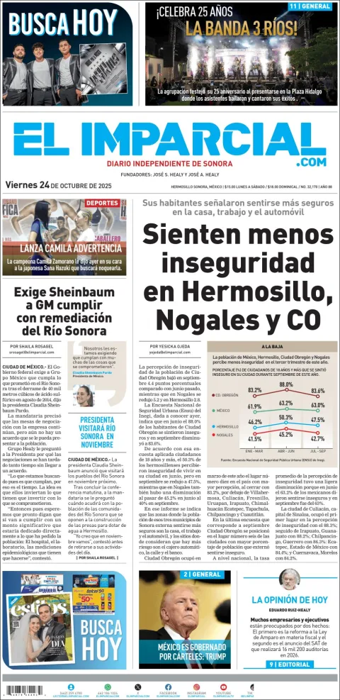 Portada de El Imparcial del viernes, 24 de octubre de 2025
