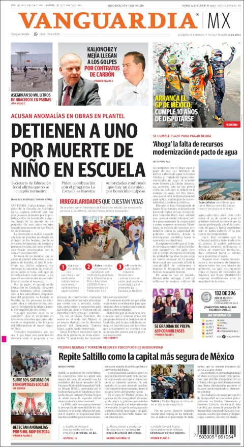 Portada de Vanguardia del viernes, 24 de octubre de 2025