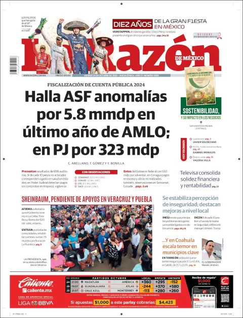 Portada de La Razon del viernes, 24 de octubre de 2025