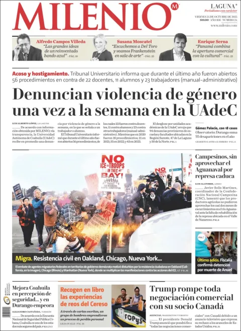 Portada de Milenio Laguna del viernes, 24 de octubre de 2025