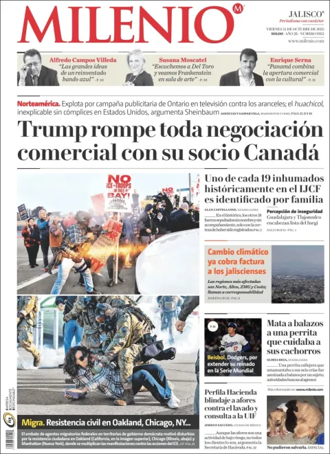 Portada de Milenio Jalisco del viernes, 24 de octubre de 2025