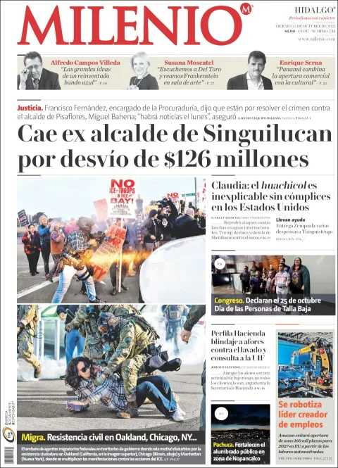 Portada de Milenio Hidalgo del viernes, 24 de octubre de 2025