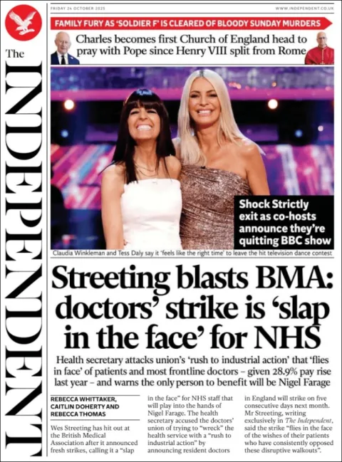 Portada de The Independent del viernes, 24 de octubre de 2025
