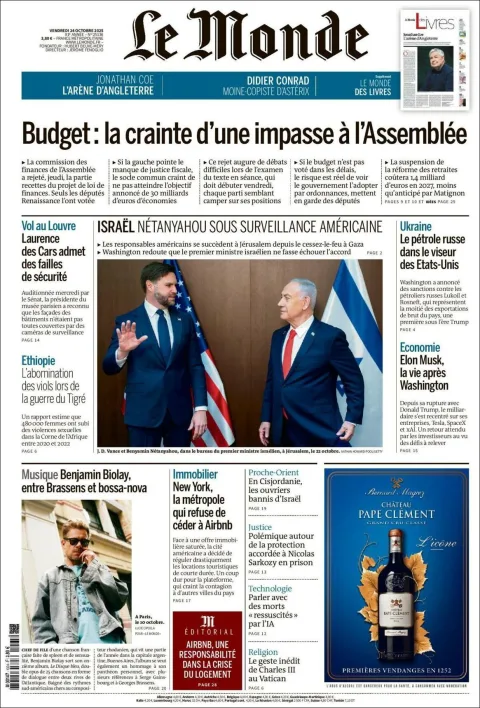 Portada de Le Monde del viernes, 24 de octubre de 2025