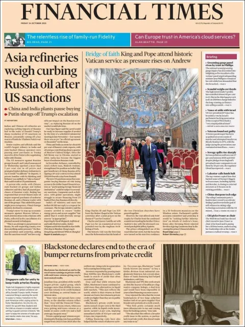 Portada de Financial Times del viernes, 24 de octubre de 2025