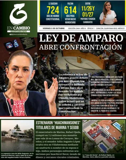 Portada de En Cambio - Quintana Roo (portada) del viernes, 3 de octubre de 2025