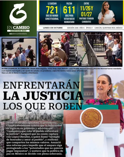 Portada de En Cambio - Quintana Roo (portada) del lunes, 6 de octubre de 2025