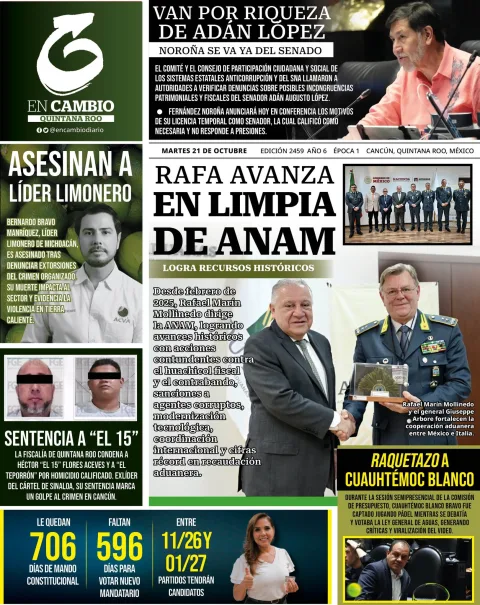 Portada de En Cambio - Quintana Roo (portada) del martes, 21 de octubre de 2025