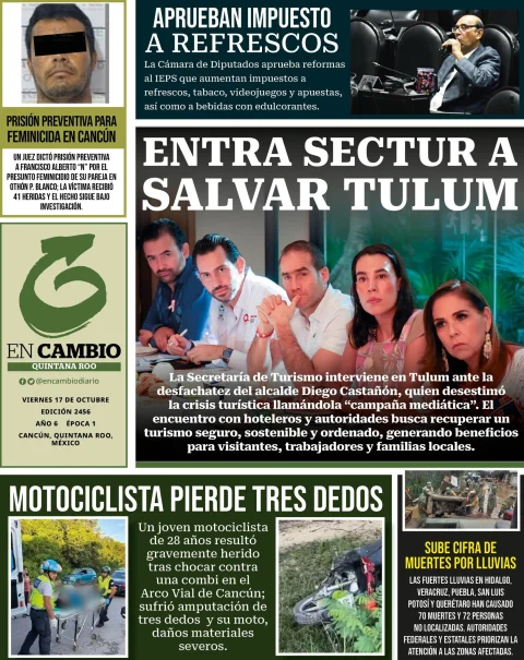Portada de En Cambio - Quintana Roo (contraportada) del viernes, 17 de octubre de 2025