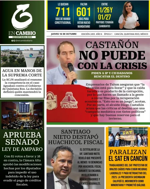 Portada de En Cambio - Quintana Roo (portada) del jueves, 16 de octubre de 2025