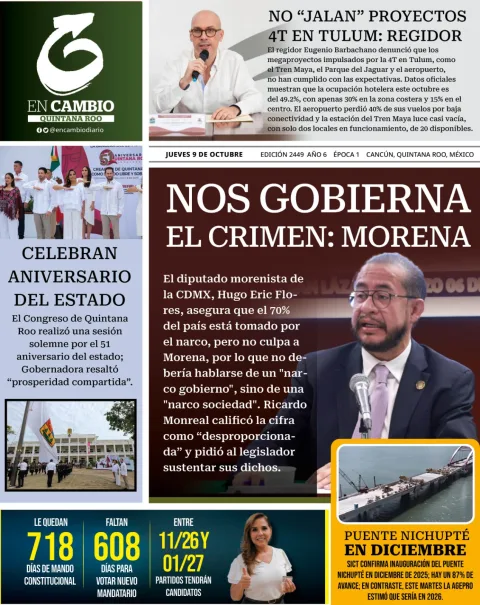 Portada de En Cambio - Quintana Roo (portada) del jueves, 9 de octubre de 2025