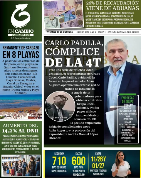 Portada de En Cambio - Quintana Roo (portada) del viernes, 17 de octubre de 2025