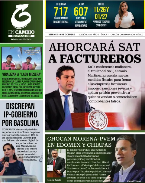 Portada de En Cambio - Quintana Roo (portada) del viernes, 10 de octubre de 2025
