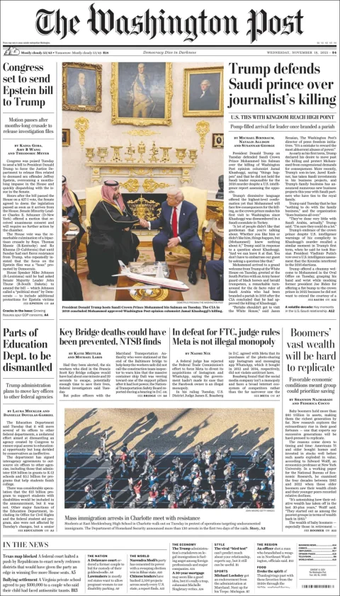Portada de The Washington Post del miércoles, 19 de noviembre de 2025