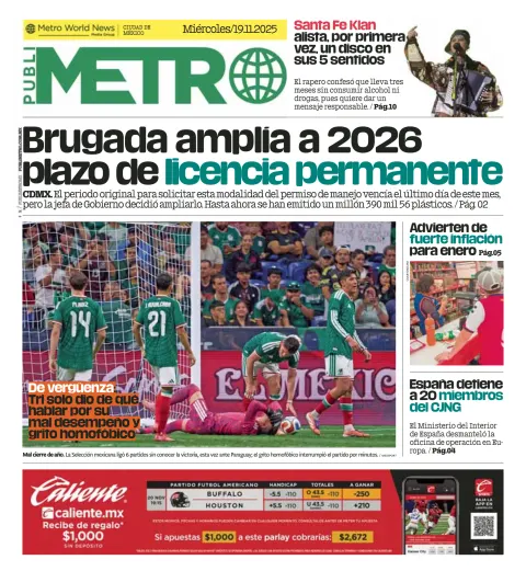 Portada de Publimetro Nacional del 2025-11-19