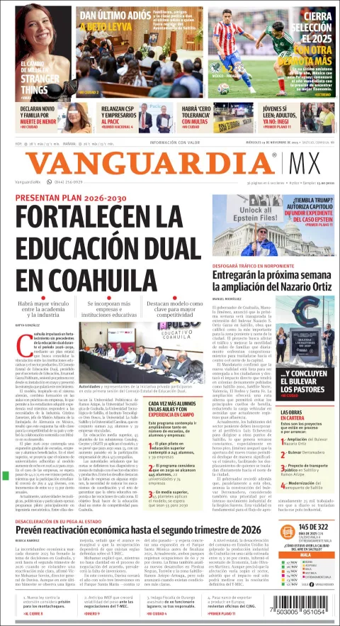 Portada de Vanguardia del miércoles, 19 de noviembre de 2025
