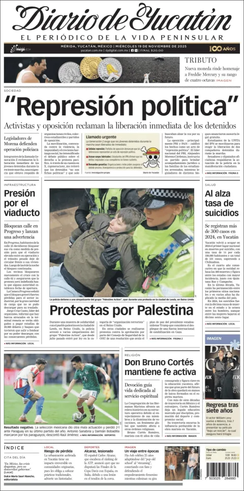 Portada de Diario de Yucatán del miércoles, 19 de noviembre de 2025