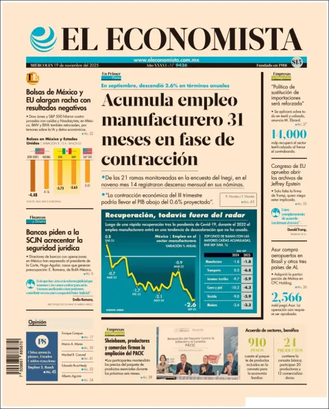 Portada de El Economista del miércoles, 19 de noviembre de 2025