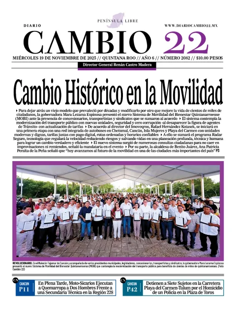 Portada de Diario Cambio 22 (portada) del miércoles, 19 de noviembre de 2025