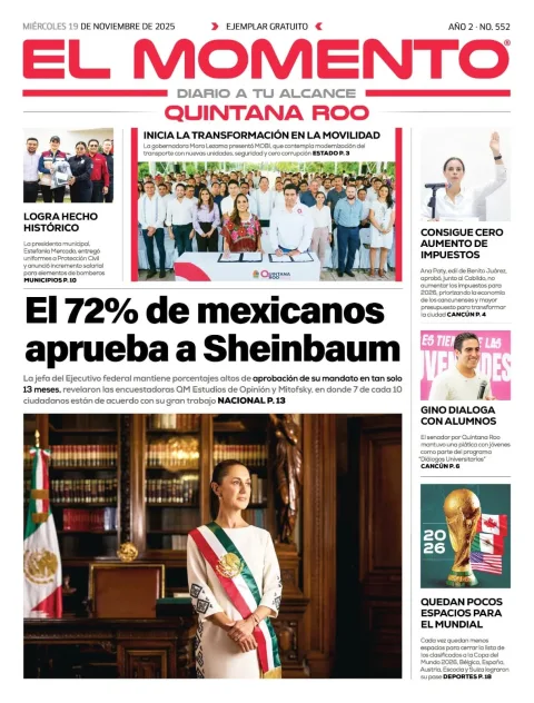 Portada de El Momento Quintana Roo del miércoles, 19 de noviembre de 2025