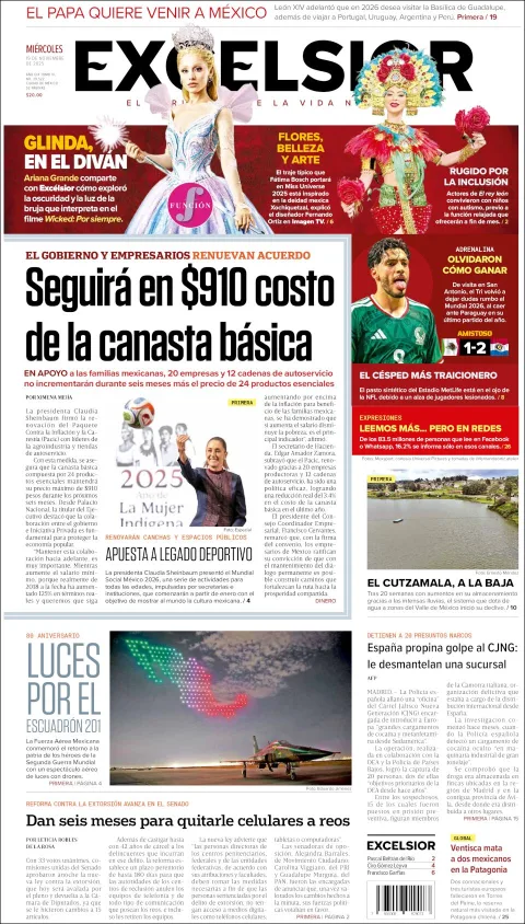 Portada de Excelsior del miércoles, 19 de noviembre de 2025