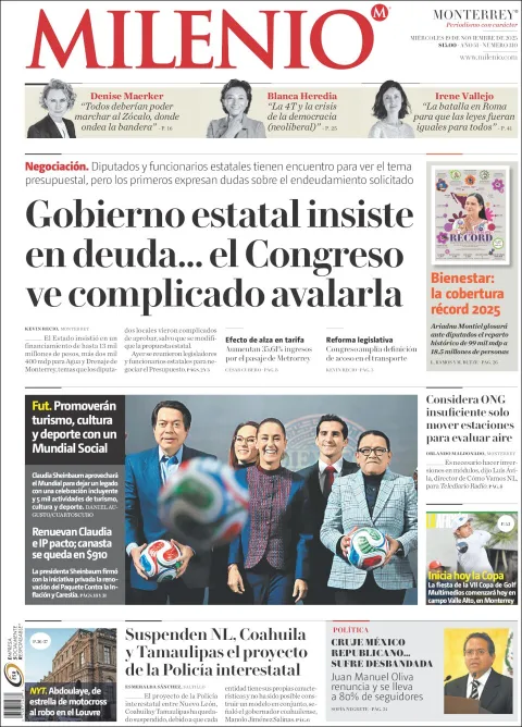 Portada de Milenio del miércoles, 19 de noviembre de 2025
