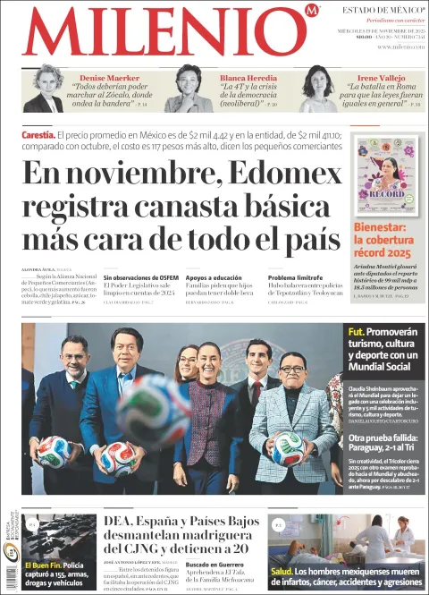 Portada de Milenio Edo de Mexico del miércoles, 19 de noviembre de 2025