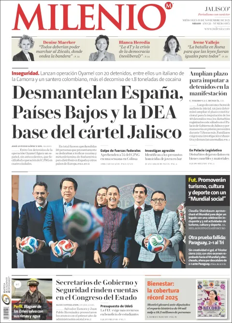 Portada de Milenio Jalisco del miércoles, 19 de noviembre de 2025