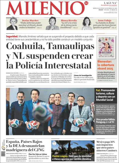 Portada de Milenio Laguna del miércoles, 19 de noviembre de 2025