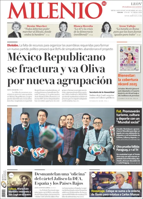 Portada de Milenio Leon del miércoles, 19 de noviembre de 2025