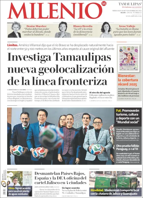 Portada de Milenio Tamaulipas del miércoles, 19 de noviembre de 2025