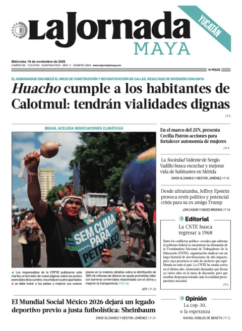 Portada de La Jornada Maya Yucatán del miércoles, 19 de noviembre de 2025