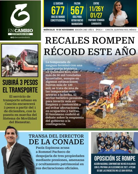 Portada de En Cambio - Quintana Roo (portada) del miércoles, 19 de noviembre de 2025