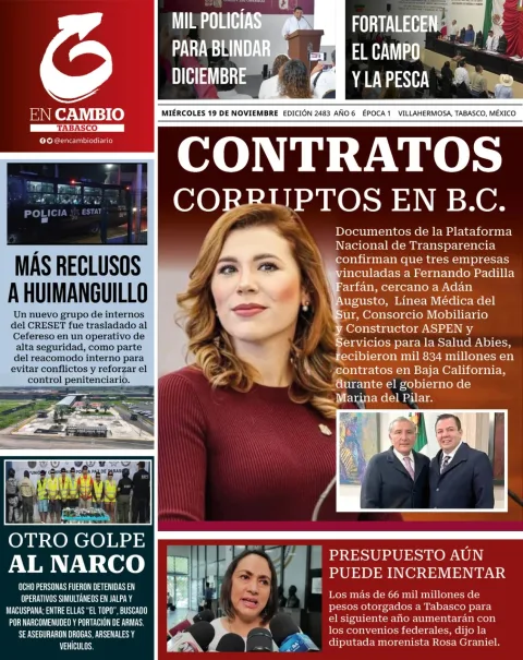 Portada de En Cambio - Tabasco (portada) del miércoles, 19 de noviembre de 2025
