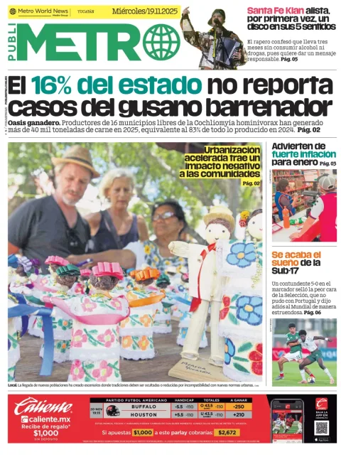 Portada de Publimetro Merida del miércoles, 19 de noviembre de 2025