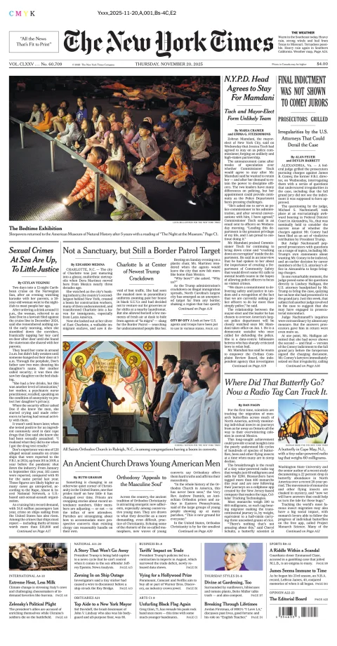 Portada de The New York Times (national) del jueves, 20 de noviembre de 2025