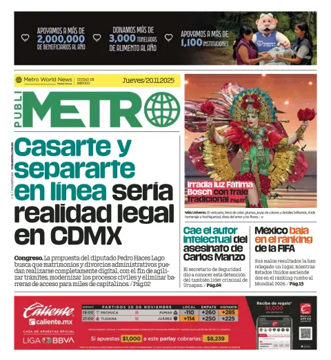 Portada de Publimetro Nacional del jueves, 20 de noviembre de 2025