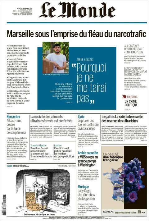 Portada de Le Monde del jueves, 20 de noviembre de 2025