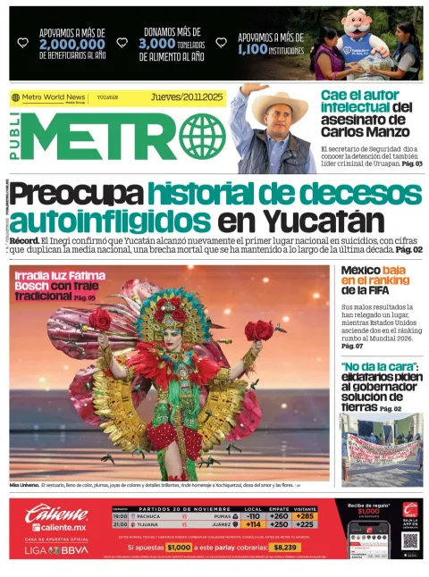Portada de Publimetro Merida del jueves, 20 de noviembre de 2025