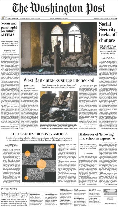 Portada de The Washington Post del jueves, 20 de noviembre de 2025